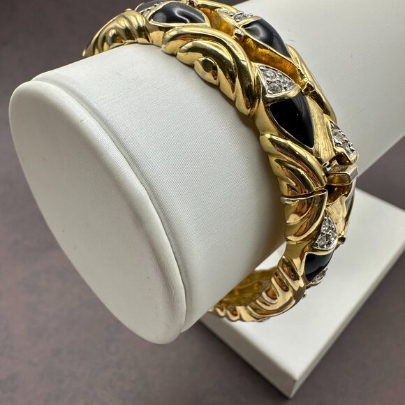 Vintage Saks Fifth Avenue Gold-Tone and Black Enamel and Quartz Bracelet - Picture 4 of 12